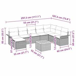 Sada zahradních pohovek s polštářem 9 pcs Černá polyratan - obrázek 11