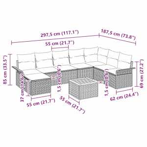 Sada zahradních pohovek s polštářem 9 pcs Béžová polyratan - obrázek 11