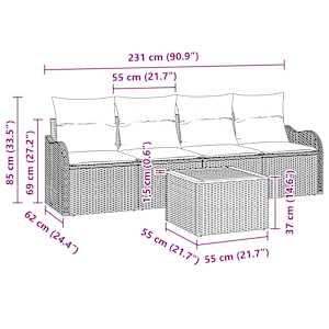Sada zahradních pohovek s polštářem 5 pcs Béžová polyratan - obrázek 8