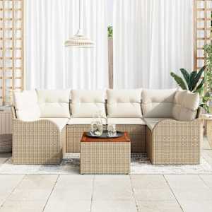 Vrtna sedežna garnitura z blazino 7 pcs Bež poli ratan