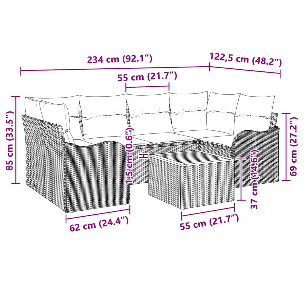 Havesofa Sæt 7 stk. Grå polyrattan - Billede 9