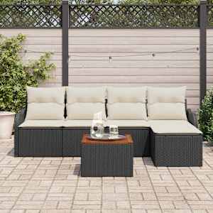 Vrtna sedežna garnitura z blazino 6 pcs Črna poli ratan