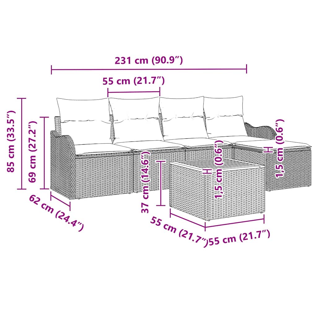 Garden Sofa Set with Cushion 6 pcs Grey Poly Rattan 3347440