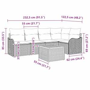 Sada zahradních pohovek s polštářem 6 pcs Černá polyratan - obrázek 9