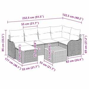 Sada zahradních pohovek s polštářem 7 pcs Černá polyratan - obrázek 10
