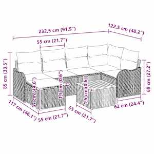 Sada zahradních pohovek s polštářem 7 pcs Béžová polyratan - obrázek 10