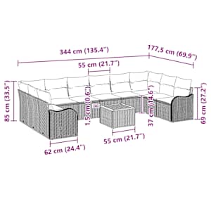 Sada zahradních pohovek s polštářem 11 pcs Béžová polyratan - obrázek 9