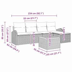 Sada zahradních pohovek s polštářem 6 pcs Béžová polyratan - obrázek 13