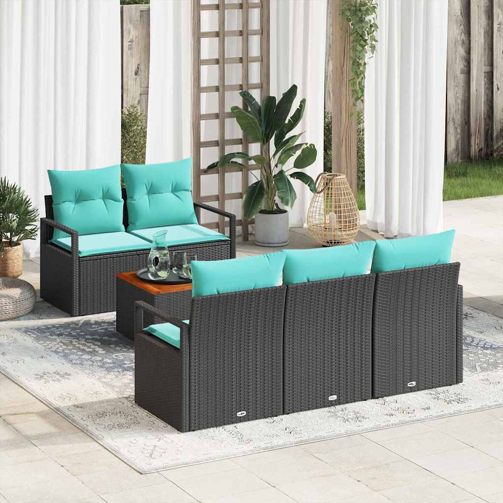 vidaXL Gartensofa-set mit Kissen 6 pcs Schwarz Poly-Rattan
