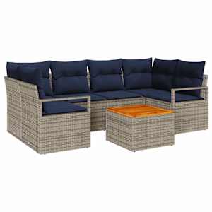 Vrtna sedežna garnitura z blazino 7 pcs Siva poli ratan