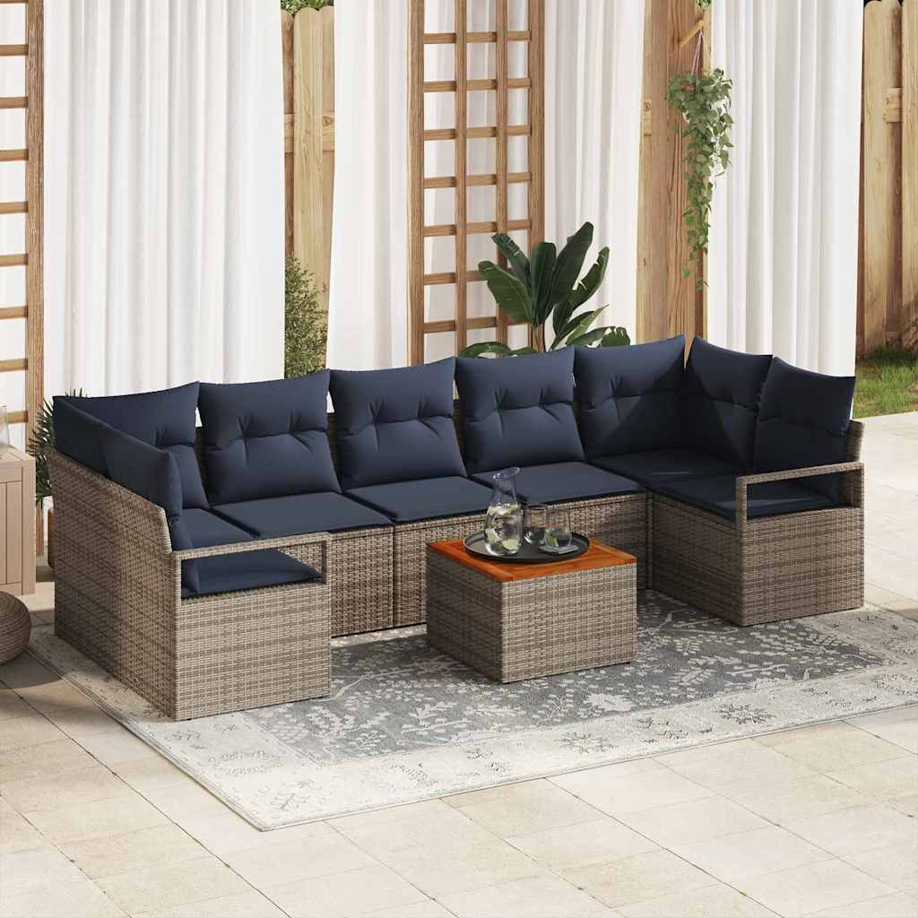 vidaXL Set de canapele pentru grădină cu pernă 8 pcs Gri poliratan