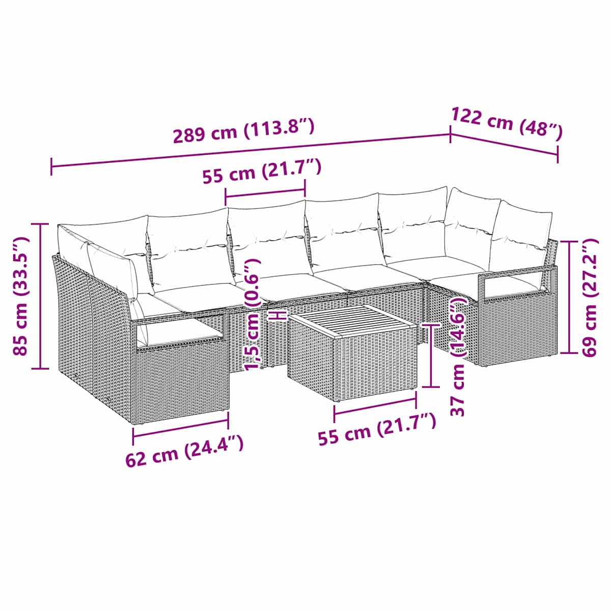 Havesofa Sæt 8 stk. polyrattan - Billede 9