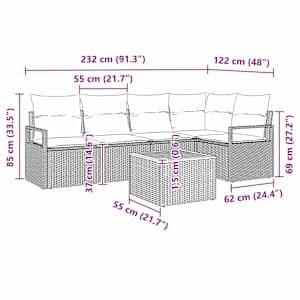 Sada zahradních pohovek s polštářem 6 pcs Černá polyratan - obrázek 9