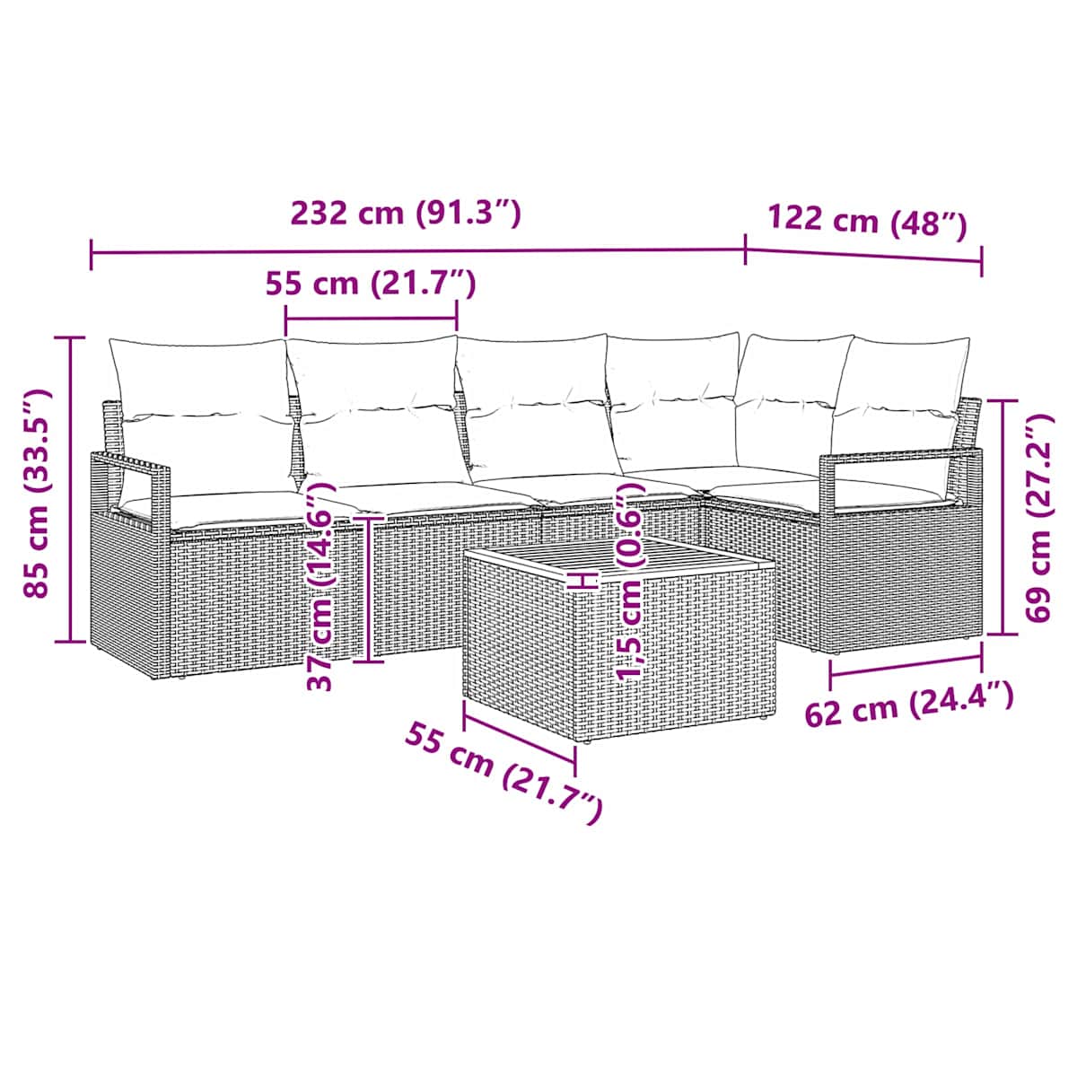 Havesofa Sæt 6 stk. polyrattan - Billede 9