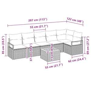 Sada zahradních pohovek s polštářem 7 pcs Béžová polyratan - obrázek 9