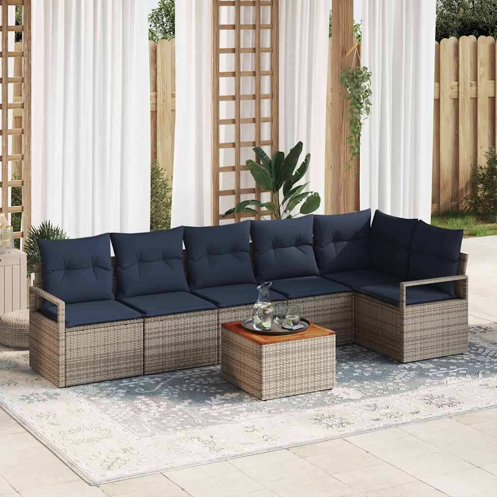 vidaXL Set de canapele pentru grădină cu pernă 7 pcs Gri poliratan