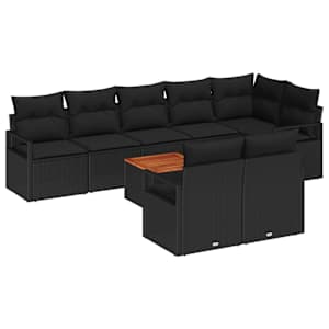 Sada zahradních pohovek s polštářem 9 pcs Černá polyratan - obrázek 2