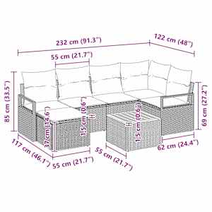 Sada zahradních pohovek s polštářem 7 pcs Černá polyratan - obrázek 10