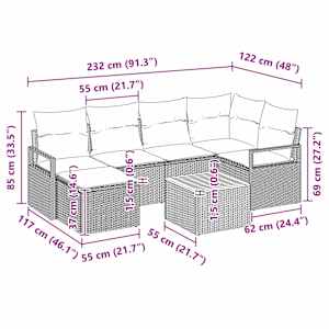 Sada zahradních pohovek s polštářem 7 pcs Béžová polyratan - obrázek 10