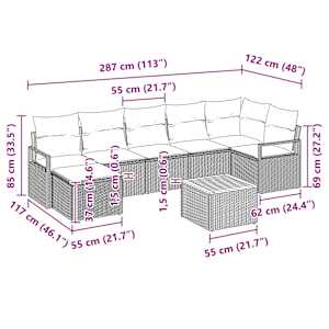 Sada zahradních pohovek s polštářem 8 pcs Béžová polyratan - obrázek 10
