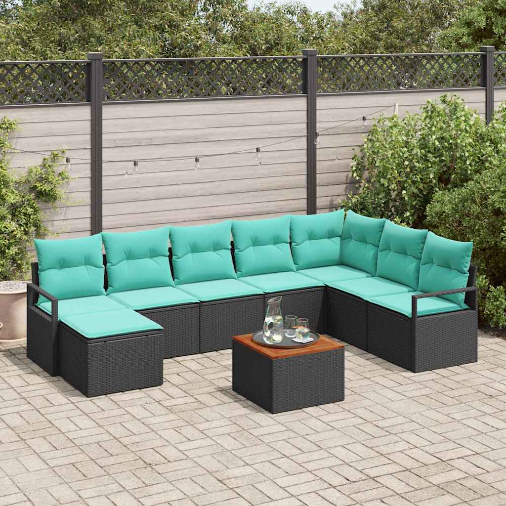 vidaXL Gartensofa-set mit Kissen 9 pcs Schwarz Poly-Rattan
