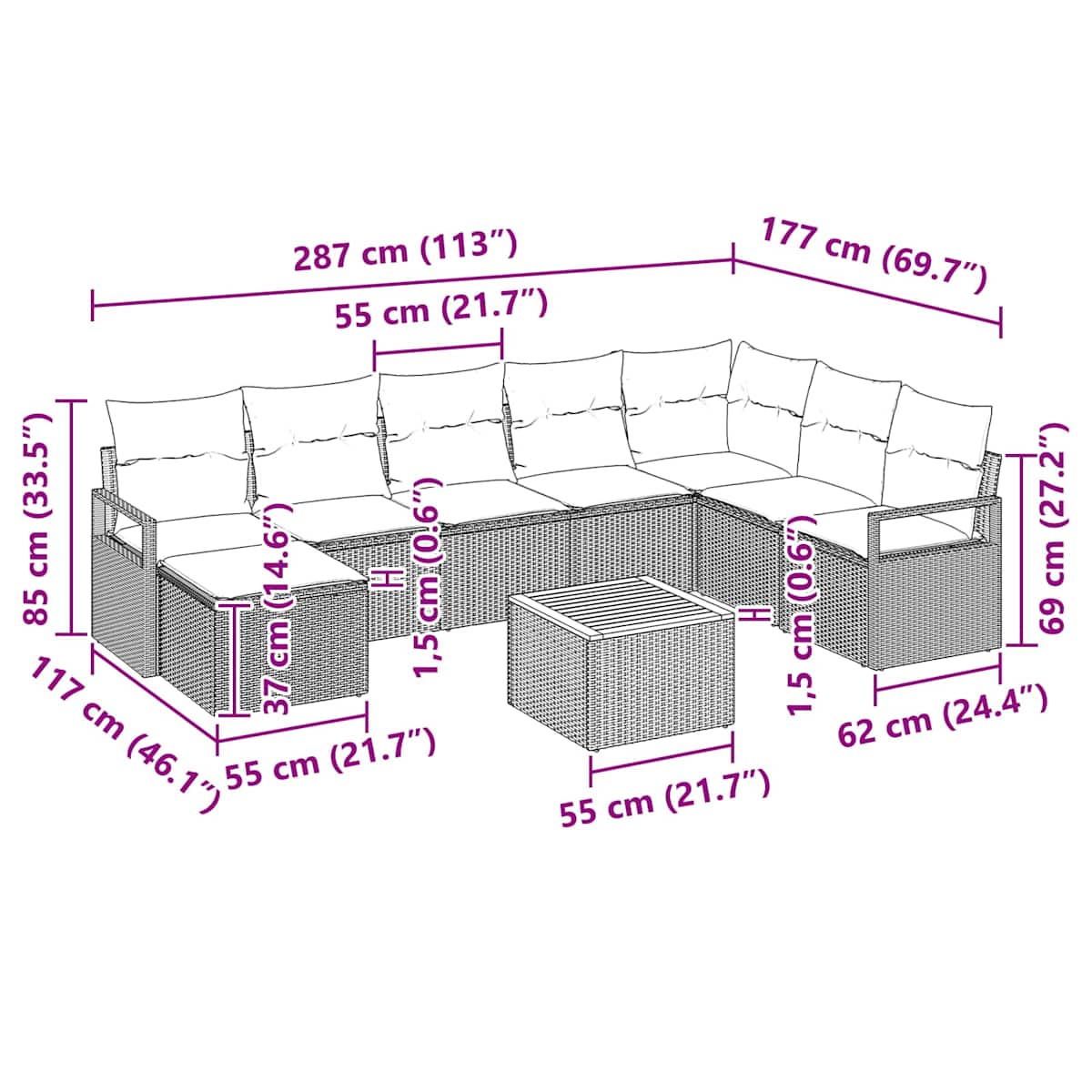 Havesofa Sæt 9 stk. polyrattan - Billede 10