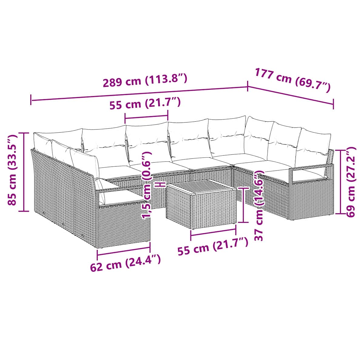 Havesofa Sæt 10 stk. polyrattan - Billede 9