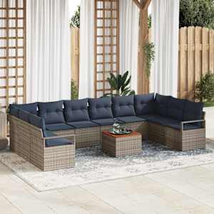 Vrtna sedežna garnitura z blazino 11 pcs Siva poli ratan