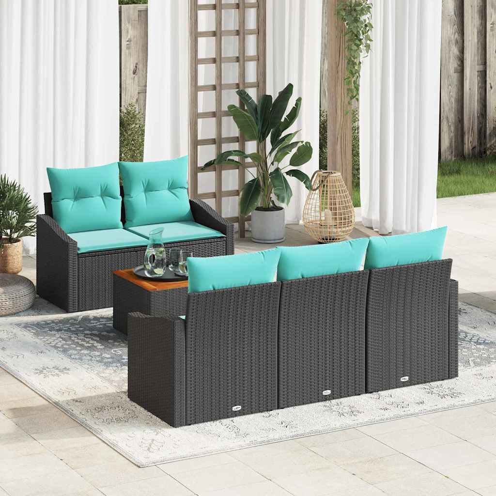 vidaXL Set de canapele pentru grădină cu pernă 6 pcs Negru poliratan