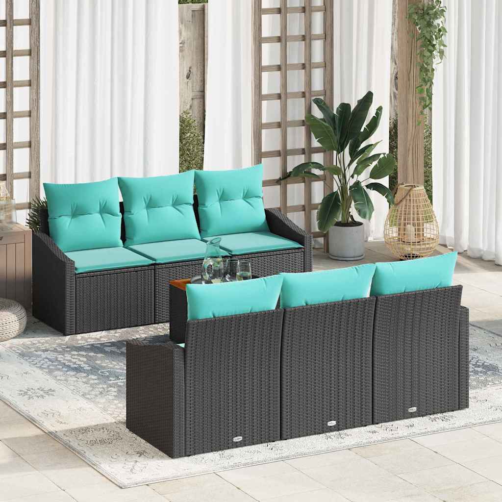 vidaXL Set de canapele pentru grădină cu pernă 7 pcs Negru poliratan