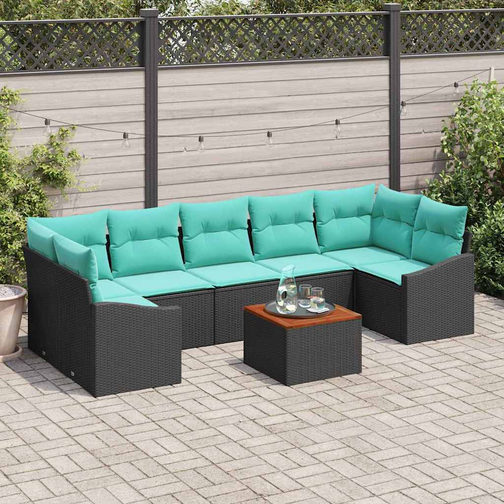 vidaXL Set de canapele pentru grădină cu pernă 8 pcs Negru poliratan