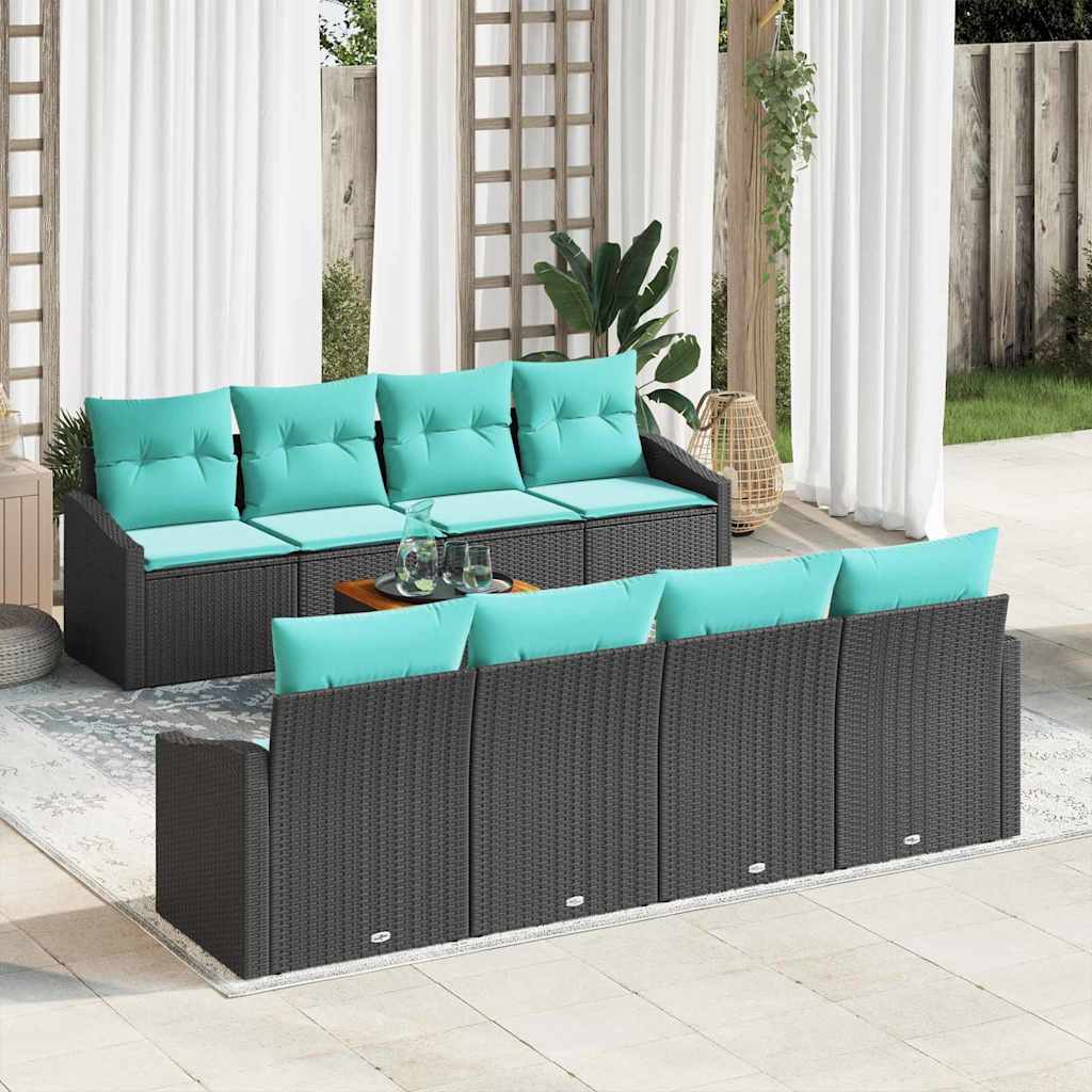vidaXL Set de canapele pentru grădină cu pernă 9 pcs Negru poliratan