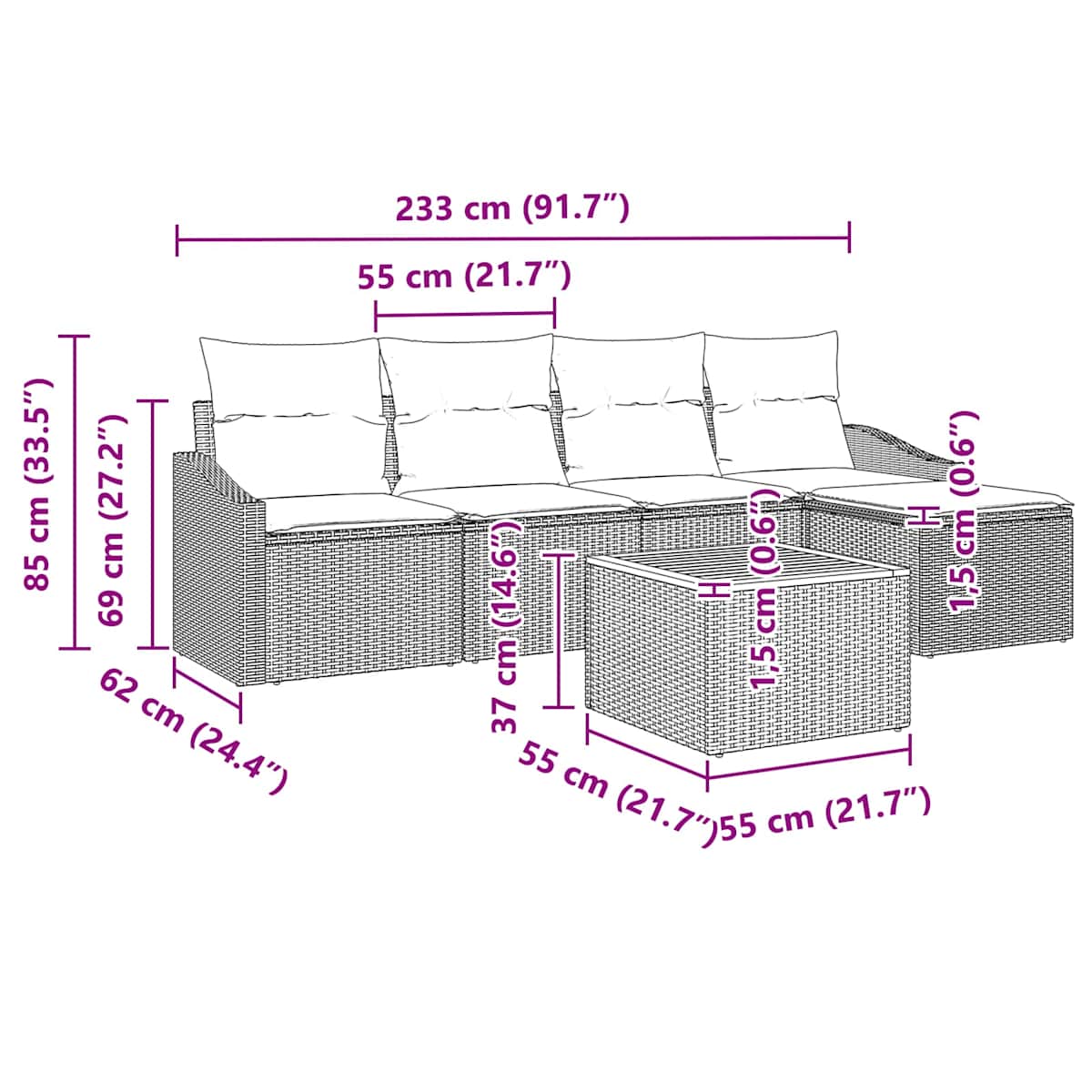 Havesofa Sæt 6 stk. Sort polyrattan - Billede 9