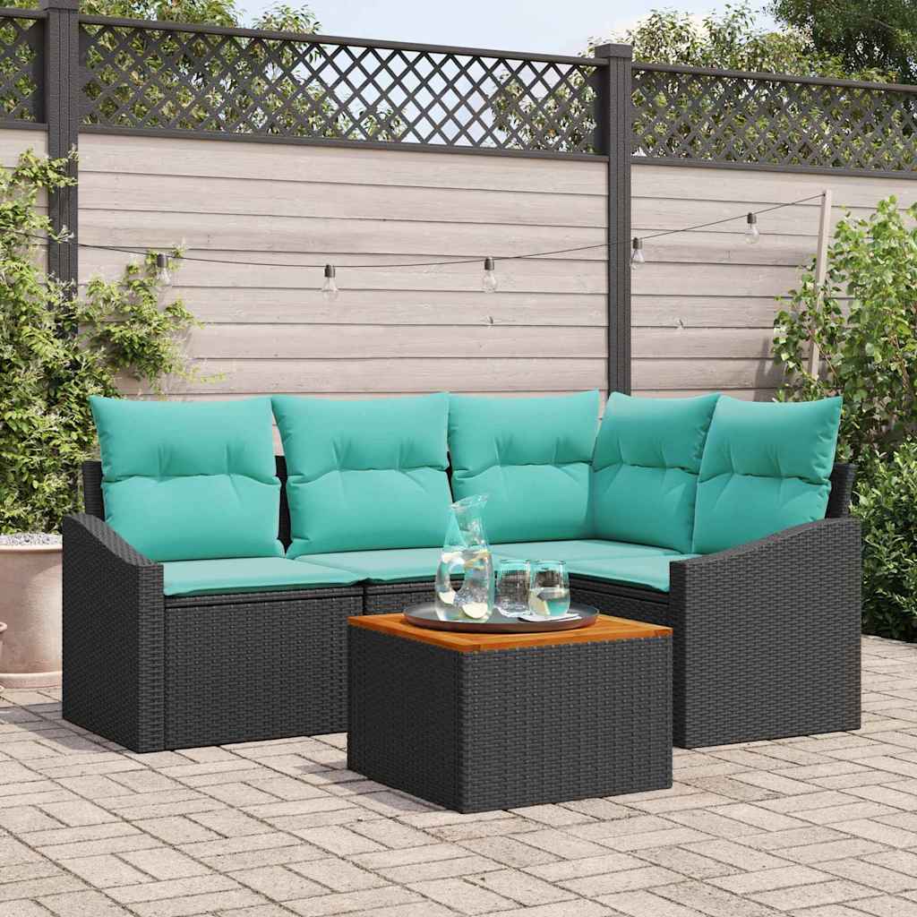 vidaXL Set de canapele pentru grădină cu pernă 5 pcs Negru poliratan