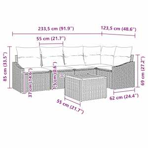 Sada zahradních pohovek s polštářem 6 pcs Černá polyratan - obrázek 9