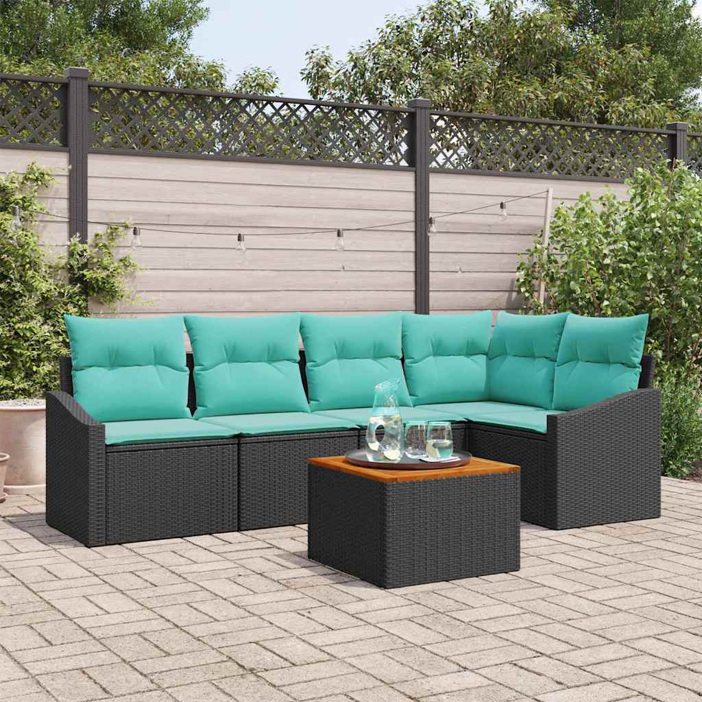 vidaXL Set de canapele pentru grădină cu pernă 6 pcs Negru poliratan