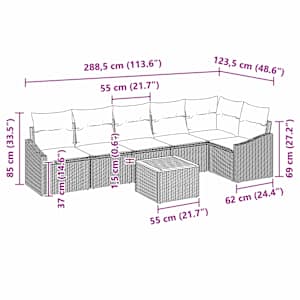Sada zahradních pohovek s polštářem 7 pcs Béžová polyratan - obrázek 9