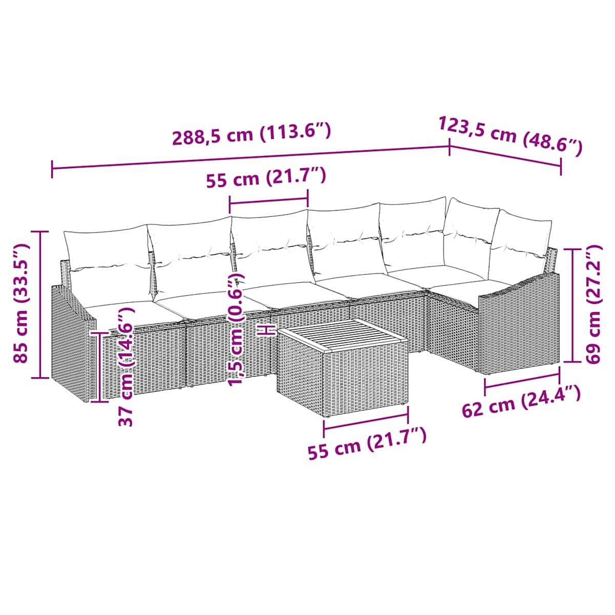 Havesofa Sæt 7 stk. Sort polyrattan - Billede 9