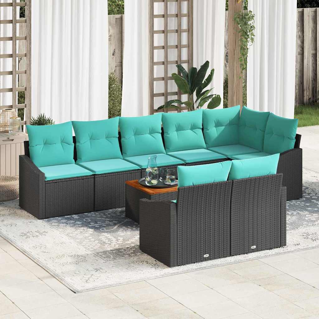 vidaXL Set de canapele pentru grădină cu pernă 9 pcs Negru poliratan