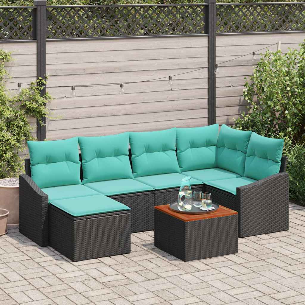 vidaXL Set de canapele pentru grădină cu pernă 7 pcs Negru poliratan