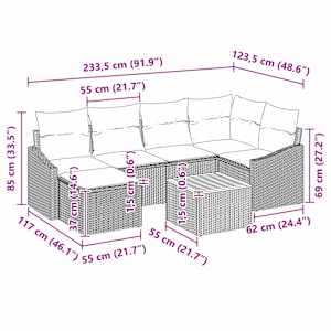 Sada zahradních pohovek s polštářem 8 pcs Béžová polyratan - obrázek 10
