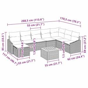 Sada zahradních pohovek s polštářem 9 pcs Černá polyratan - obrázek 10