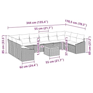 Sada zahradních pohovek s polštářem 11 pcs Černá polyratan - obrázek 9