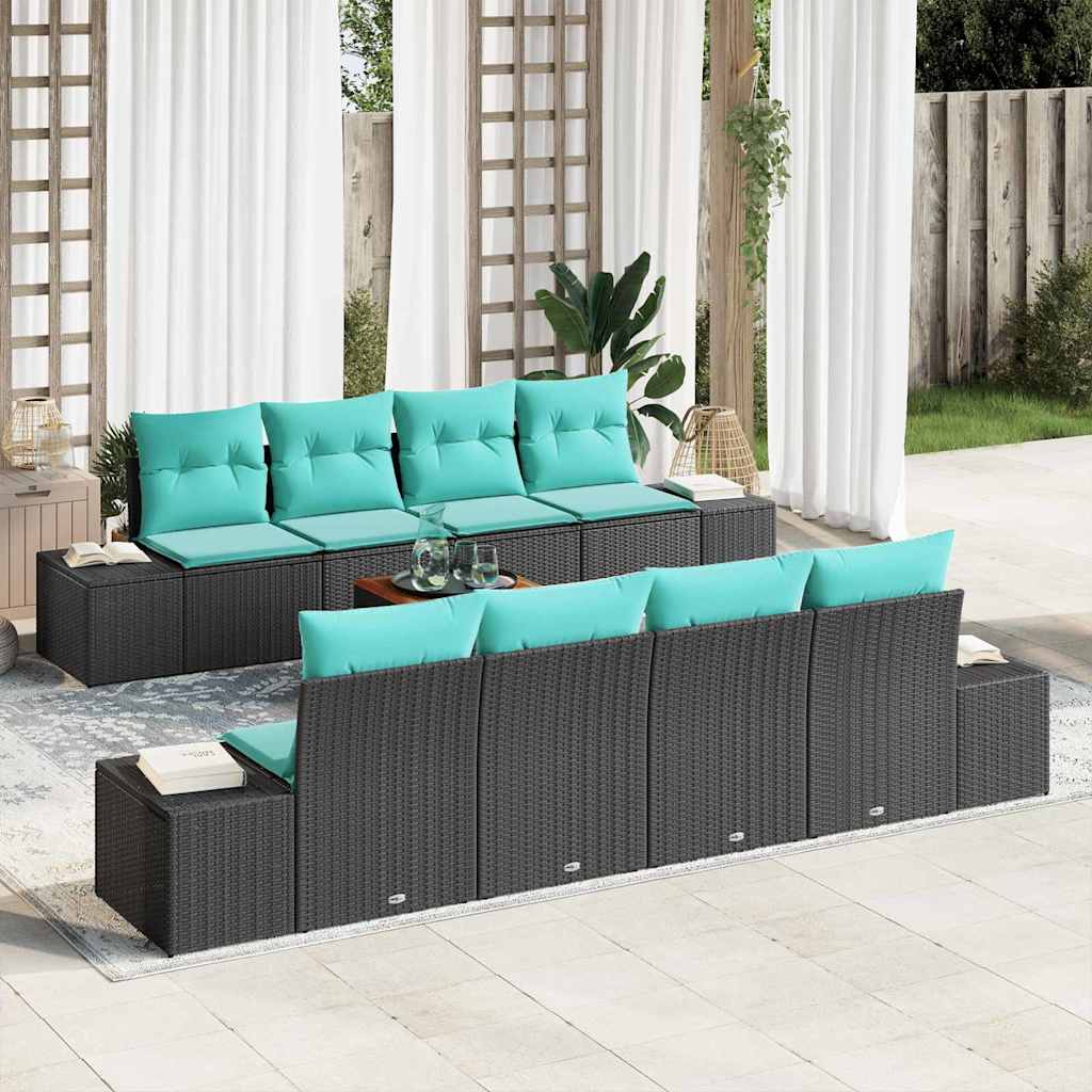 Tuinbankenset 9 st Zwart poly rattan – afbeelding 1