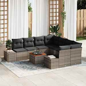 Sada zahradních pohovek s polštářem 9 pcs Šedá polyratan - obrázek 1
