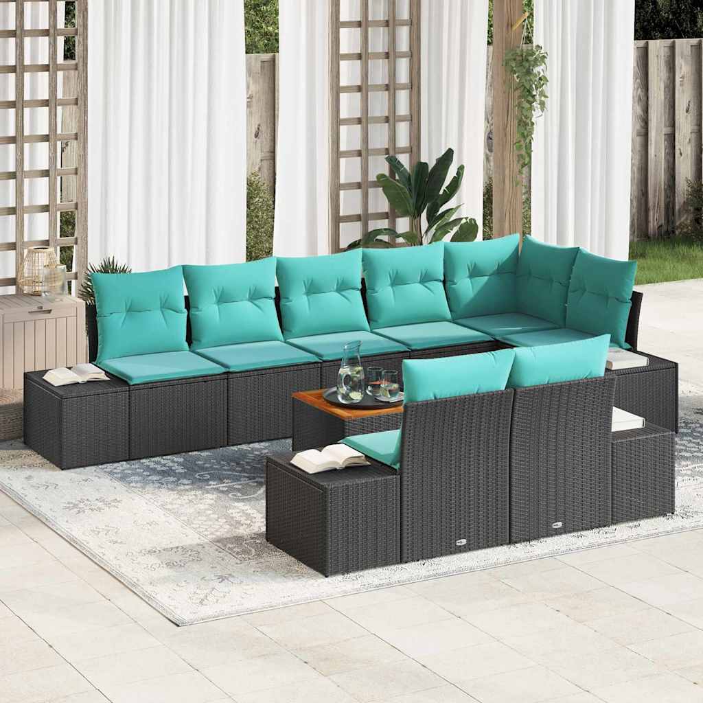 Tuinbankenset 9 st Zwart poly rattan – afbeelding 1