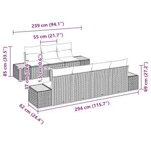 Sada zahradních pohovek s polštářem 8 pcs Béžová Poly ratan - obrázek 8