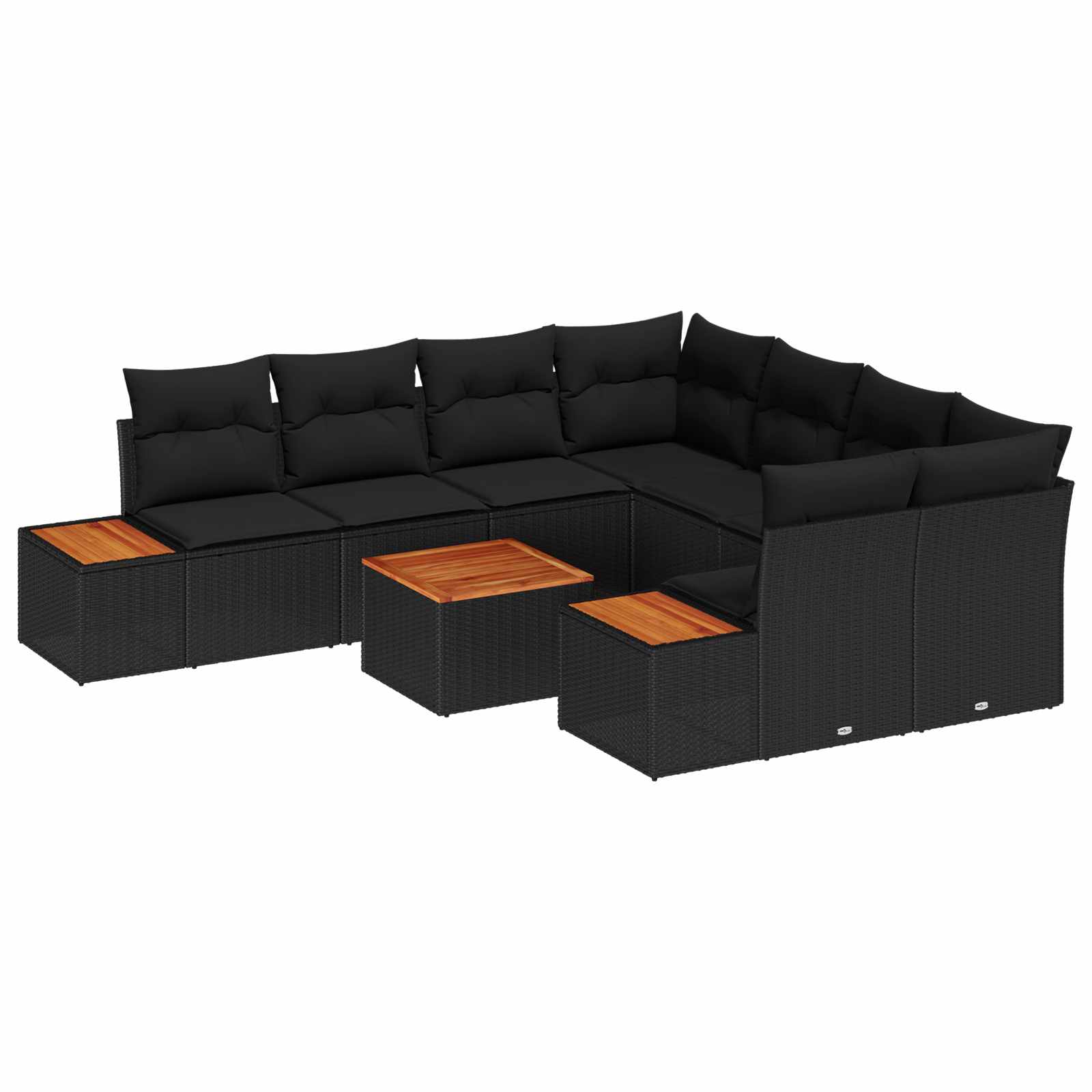 Conjunto de sofás de jardín con cojín 9 pcs Negro Poliratán