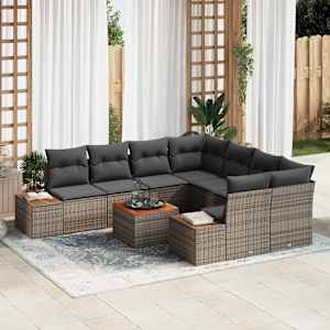 Sada zahradních pohovek s polštářem 9 pcs Šedá Poly ratan - obrázek 1