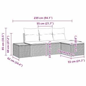 Sada zahradních pohovek s polštářem 4 pcs Černá polyratan - obrázek 8